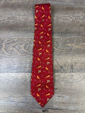 Maus & Hoffman Sole Mare Silk Tie Red Safari Animal Print Italy Lions Palm Trees